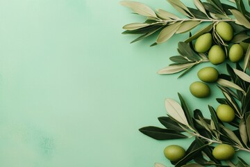 Canvas Print - green olives on a blue background