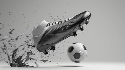 Side view of football boot kicking a soccer ball