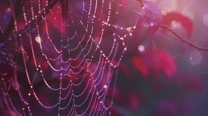 Delicate cobwebs with morning dew