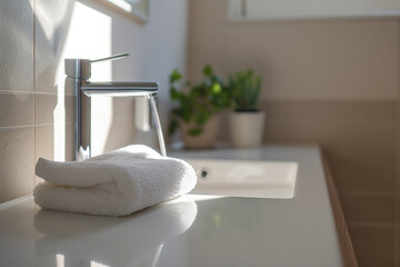 Modern clean bathroom with sleek towel and interior