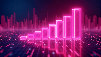 Creative growing purple business chart on dark background. Financial growth and trade concept
