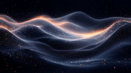 Wall Mural - glowing orange glitter wave in dark blue background grainy gradient noise texture poster banner back