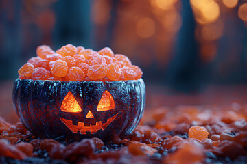 Wall Mural - a bowl of halloween candy ready to be handed out to trick-or-treaters, highlighting the generosity o