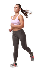 Sticker - Woman in sportswear running on white background