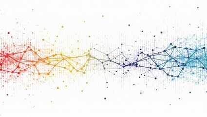 Generative, AI, abstract colorful network connections with dots and lines on white background, technology concept, digital, communication.

