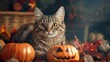 © Resad - Generative AI technology was used to make a cat wearing Halloween decorations.