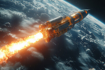 Wall Mural - a rocket launching from earth into space, representing advancements in space exploration. concept of