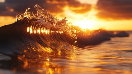 Wall Mural - Ocean wave illuminated by sunset. Perfect for use as background, website design, or social media.