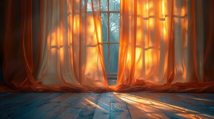 Wall Mural - Sunlight Streaming Through Sheer Curtains - Warm Interior Design