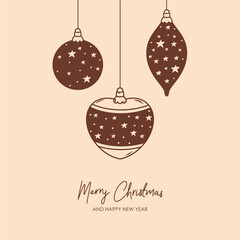 Wall Mural - merry christmas and happy new year retro banner template, greeting card. vector background with chri