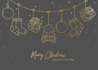Wall Mural - merry christmas and happy new year retro banner template, greeting card. vector background with chri