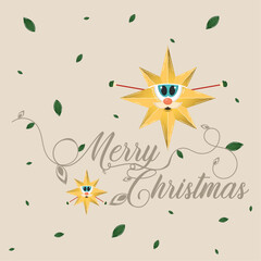 Wall Mural - Merry christmas card Happy star cartoon Vector