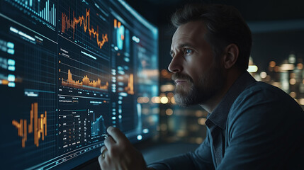 AI developer explaining financial data in a modern setting