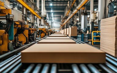 Poster - Industrial machinery in a factory producing highquality paperboard, showcasing the efficiency and technology of paperboard manufacturing