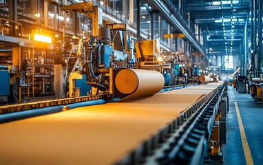 Poster - Industrial paperboard production line showcasing advanced machinery in action, emphasizing the efficiency of factory production processes
