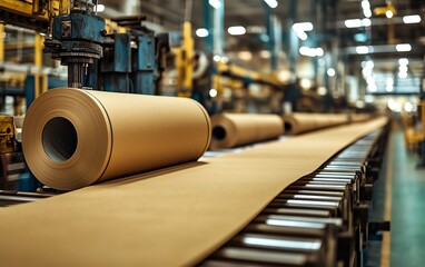 Poster - Industrial paperboard production line showcasing advanced machinery in action, emphasizing the efficiency of factory production processes