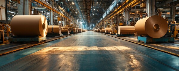 Poster - Industrial paperboard production line showcasing advanced machinery in action, emphasizing the efficiency of factory production processes