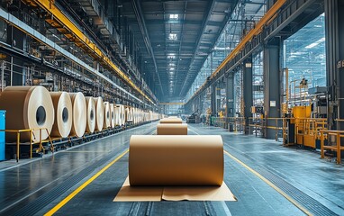 Aufkleber - Sophisticated industrial equipment in a factory setting, focused on the paperboard production process, highlighting the integration of technology