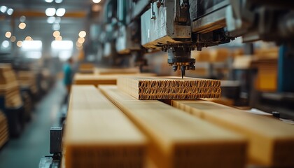 Poster - Closeup view of industrial machinery producing paperboard in a bustling factory, highlighting the intricate details of the manufacturing process