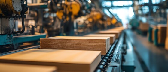 Poster - Closeup view of industrial machinery producing paperboard in a bustling factory, highlighting the intricate details of the manufacturing process