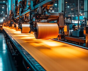 Aufkleber - Hightech machinery in an industrial factory producing paperboard, showcasing the innovation and scale of paperboard manufacturing