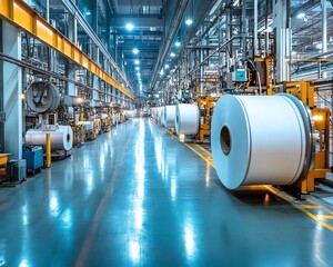 Aufkleber - Hightech machinery in an industrial factory producing paperboard, showcasing the innovation and scale of paperboard manufacturing