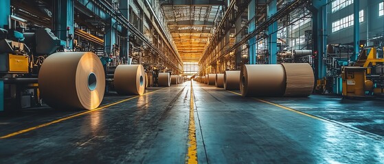 Aufkleber - Hightech machinery in an industrial factory producing paperboard, showcasing the innovation and scale of paperboard manufacturing
