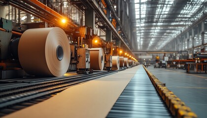 Poster - Industrial machinery in a factory producing highquality paperboard, showcasing the efficiency and technology of paperboard manufacturing