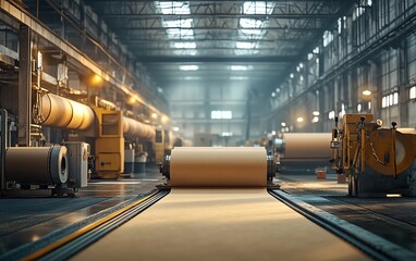 Poster - Industrial paperboard production line showcasing advanced machinery in action, emphasizing the efficiency of factory production processes