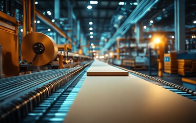 Poster - Industrial paperboard production line showcasing advanced machinery in action, emphasizing the efficiency of factory production processes