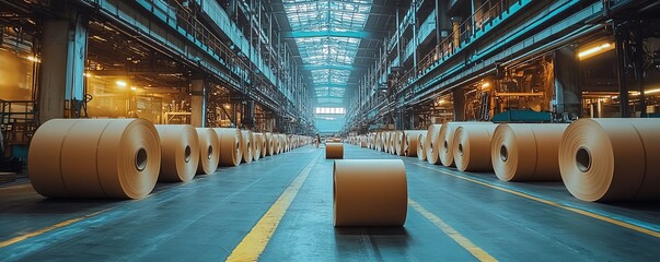 Poster - Industrial paperboard production line showcasing advanced machinery in action, emphasizing the efficiency of factory production processes