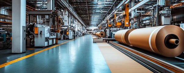 Poster - Modern factory environment featuring machinery that manufactures paperboard, illustrating the essential role of technology in production