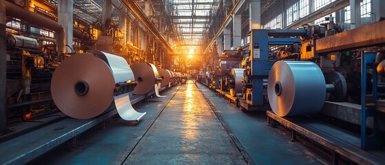 Poster - Paperboard manufacturing facility filled with advanced machinery, illustrating the stepbystep production process in a factory environment