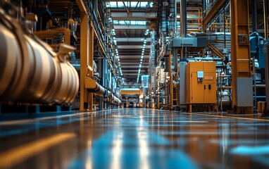 Aufkleber - Sophisticated industrial equipment in a factory setting, focused on the paperboard production process, highlighting the integration of technology