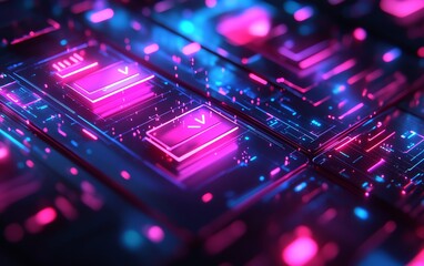 Leinwandbilder - Closeup of a holographic document management system with floating files and illuminated checkmarks