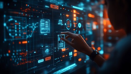 Aufkleber - Dynamic scene of a digital security interface with document icons and prominent checkmarks