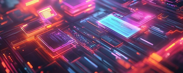Aufkleber - Dynamic scene of a holographic document management system featuring files and glowing checkmarks