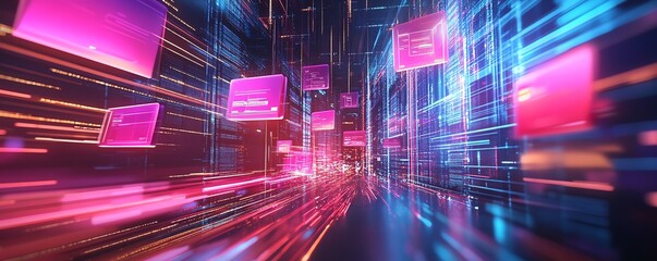 Aufkleber - Dynamic scene of a holographic document management system featuring files and glowing checkmarks