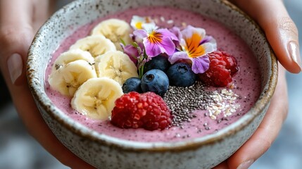 Canvas Print - Vibrant smoothie bowl with fresh fruits and chia seeds for healthy living