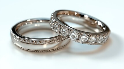 Two elegant wedding rings with sparkling diamonds.