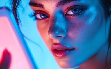 Leinwandbilder - Dynamic image of a serious woman using a tablet
