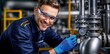 © NusratJahan - Engineer repairing water pipe in modern gas plant, wearing blue gloves and uniform
