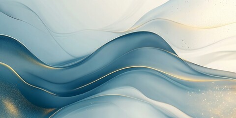 Wall Mural - fluid waves of soft blue and gold create a serene atmosphere. this artistic piece embodies tranquili