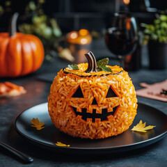 halloween pumpkin rice with face