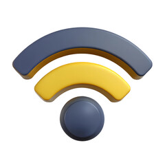 Wall Mural - 3d rendered wi-fi symbol with two arcs and a dot in blue and yellow on a transparent background, rep