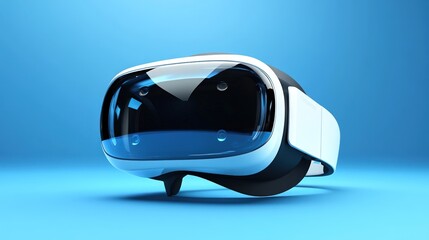 Modern VR headset isolated on blue background.