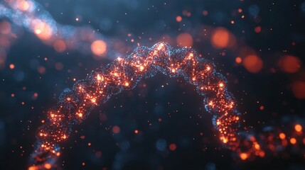 Abstract glowing DNA helix structure in a dark space.