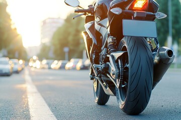 Poster - A motorcycle is parked on the side of a road