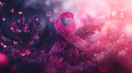 Delicate pink ribbon symbolizing Breast Cancer Awareness Month background. Prevention, healthcare and support for patients