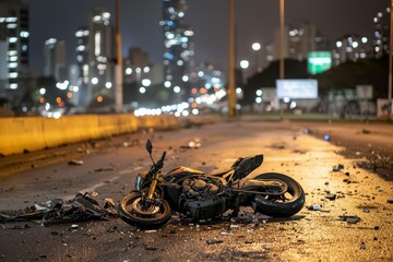 Sticker - Road accident or motorcycle crash. Selective focus background and copy space